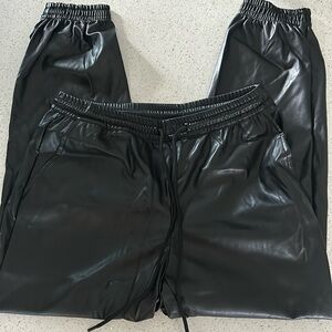 Faux leather black joggers